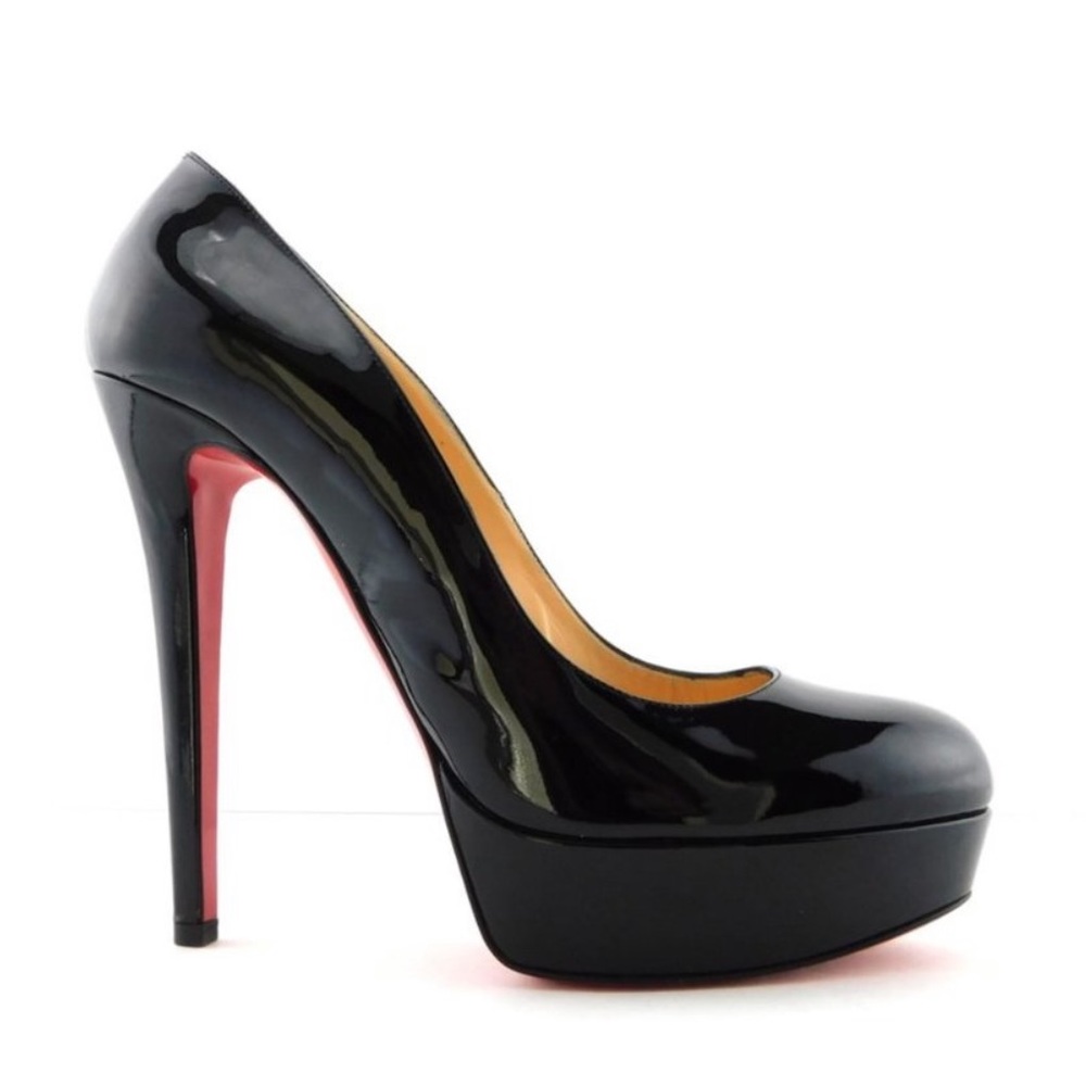Louboution black patent platform pumps org $1100